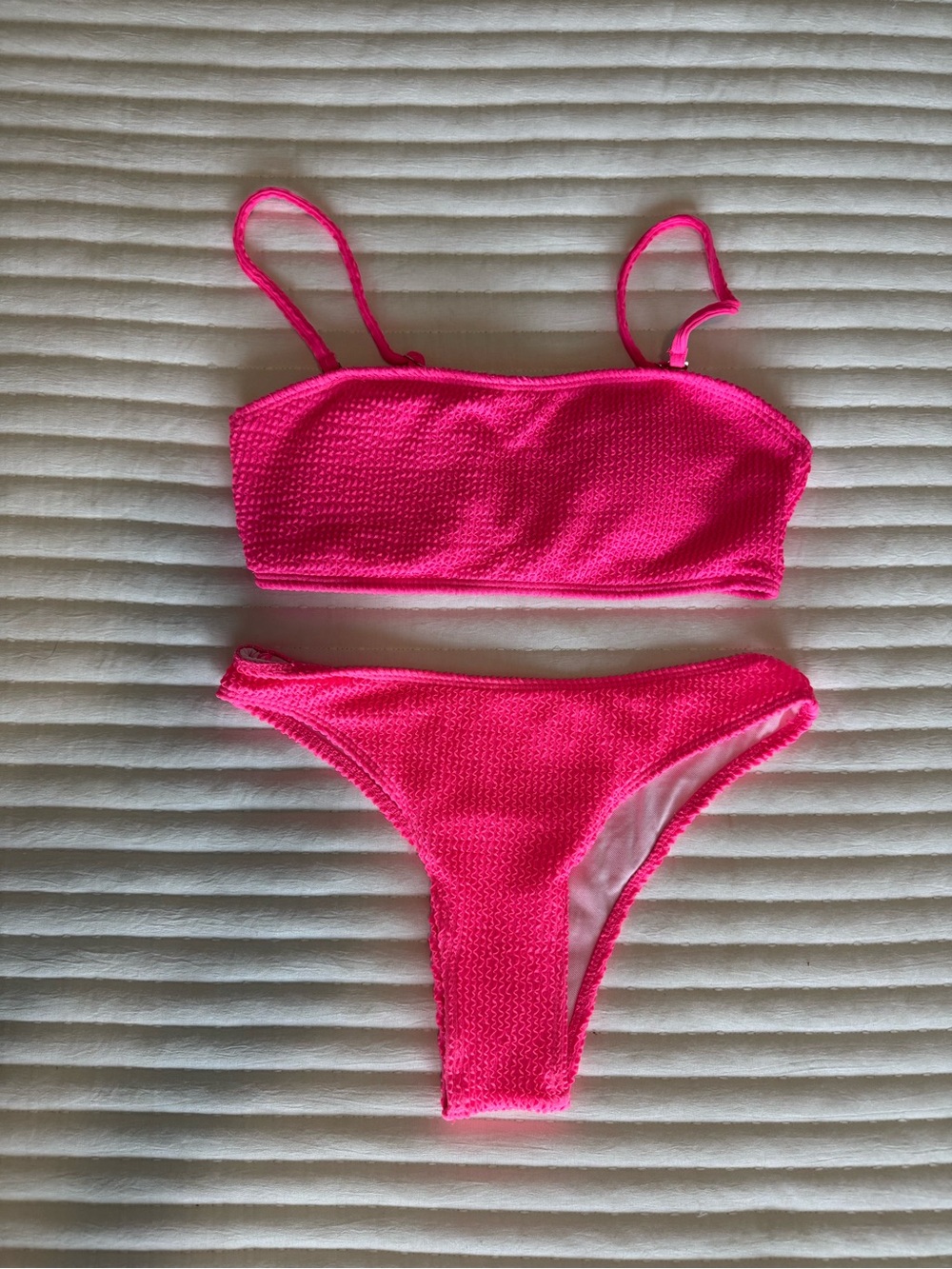 Neon Pink Textured Two-Piece Bikini Set